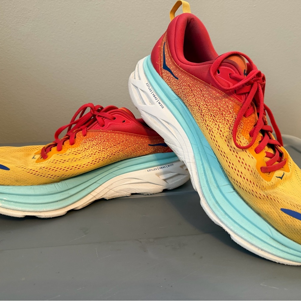 Hoka Red and Yellow Running Shoes